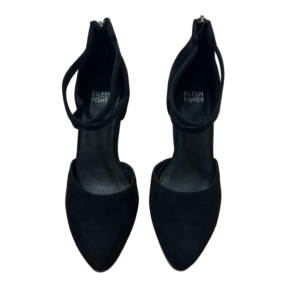 Eileen Fisher Womens Black Suede d'Orsay Block Heel Pointed Toe Pumps Size 5.5